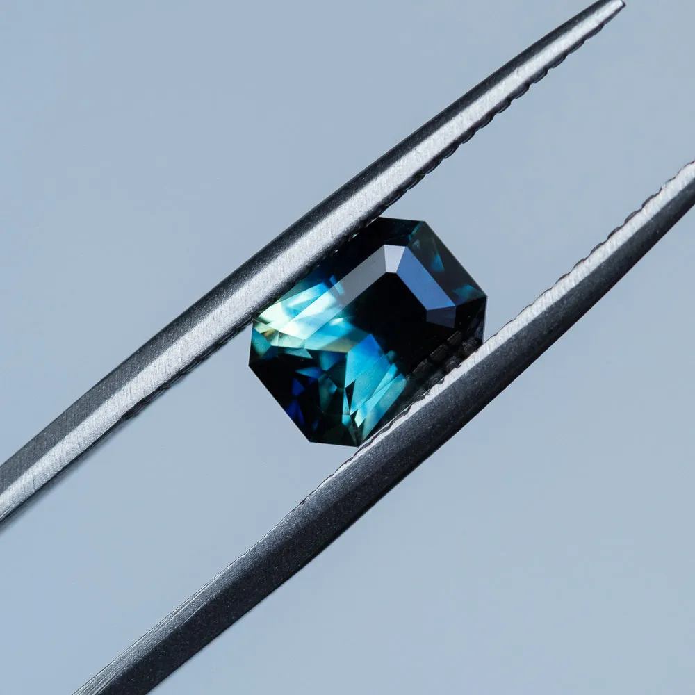 1.32CT RADIANT CUT MADAGASCAR PARTI SAPPHIRE, 7.30X5.24X3.73MM, UNHEATED