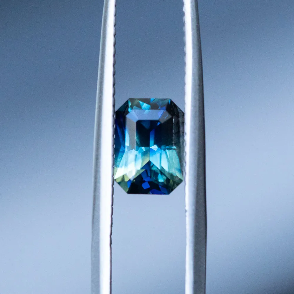 1.32CT RADIANT CUT MADAGASCAR PARTI SAPPHIRE, 7.30X5.24X3.73MM, UNHEATED