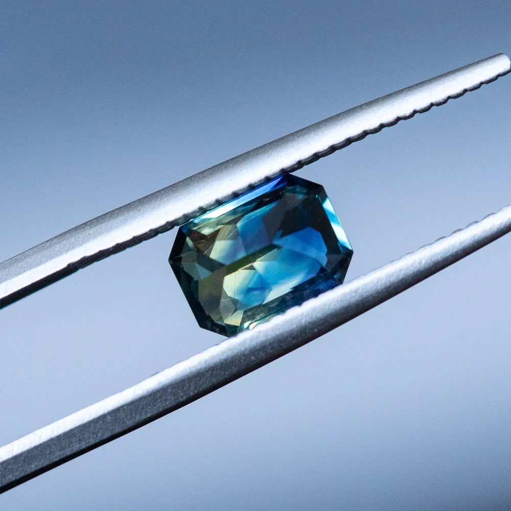 1.32CT RADIANT CUT MADAGASCAR PARTI SAPPHIRE, 7.30X5.24X3.73MM, UNHEATED