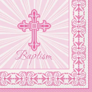 16 Pink Radiant Radiant Cross Baptism Lunch Napkin (16ct)