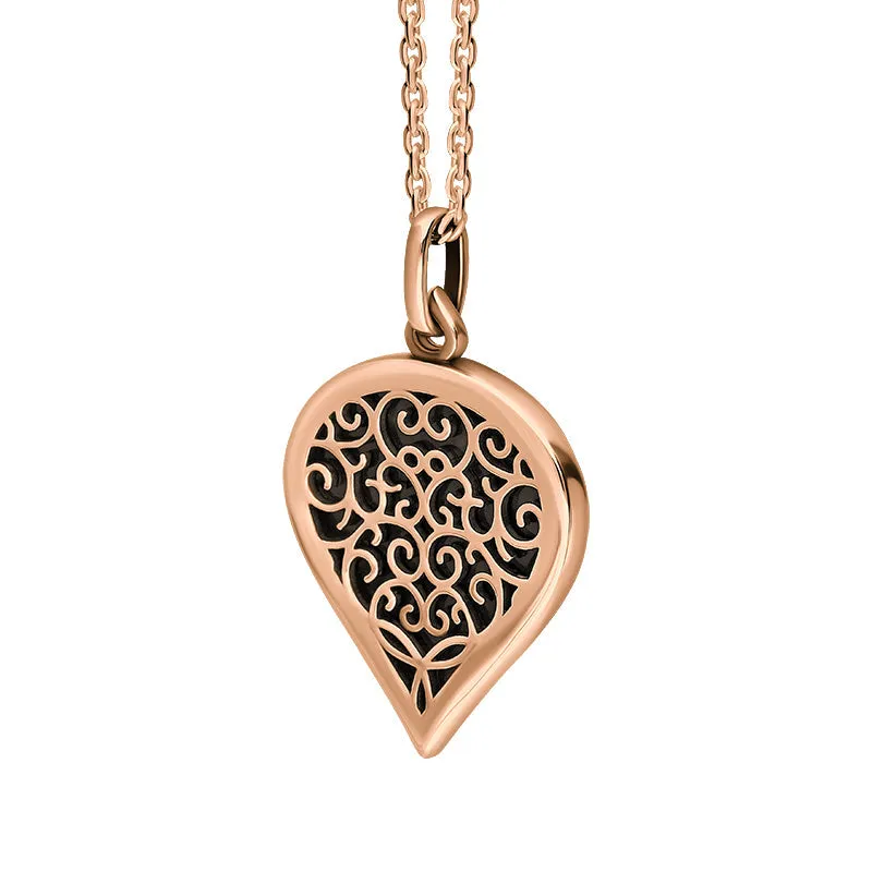 18ct Rose Gold Whitby Jet Flore Filigree Medium Heart Necklace