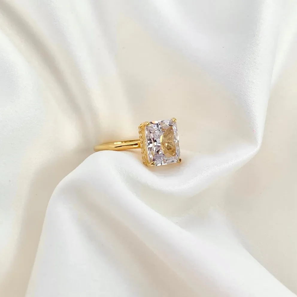 4 Carat Radiant Cut Hidden Halo Engagement Ring - Gold