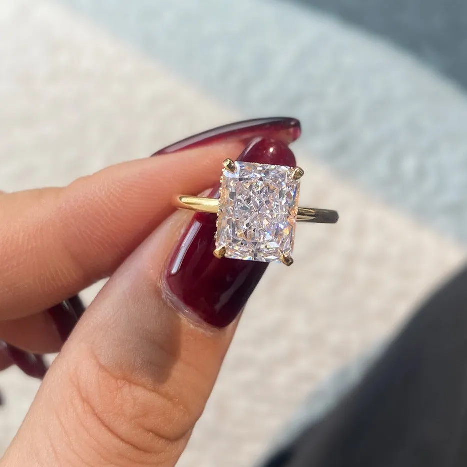 4 Carat Radiant Cut Hidden Halo Engagement Ring - Gold
