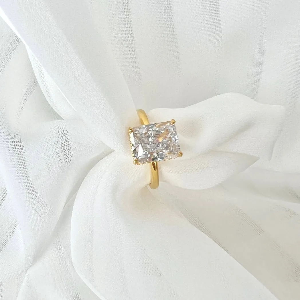 4 Carat Radiant Cut Hidden Halo Engagement Ring - Gold