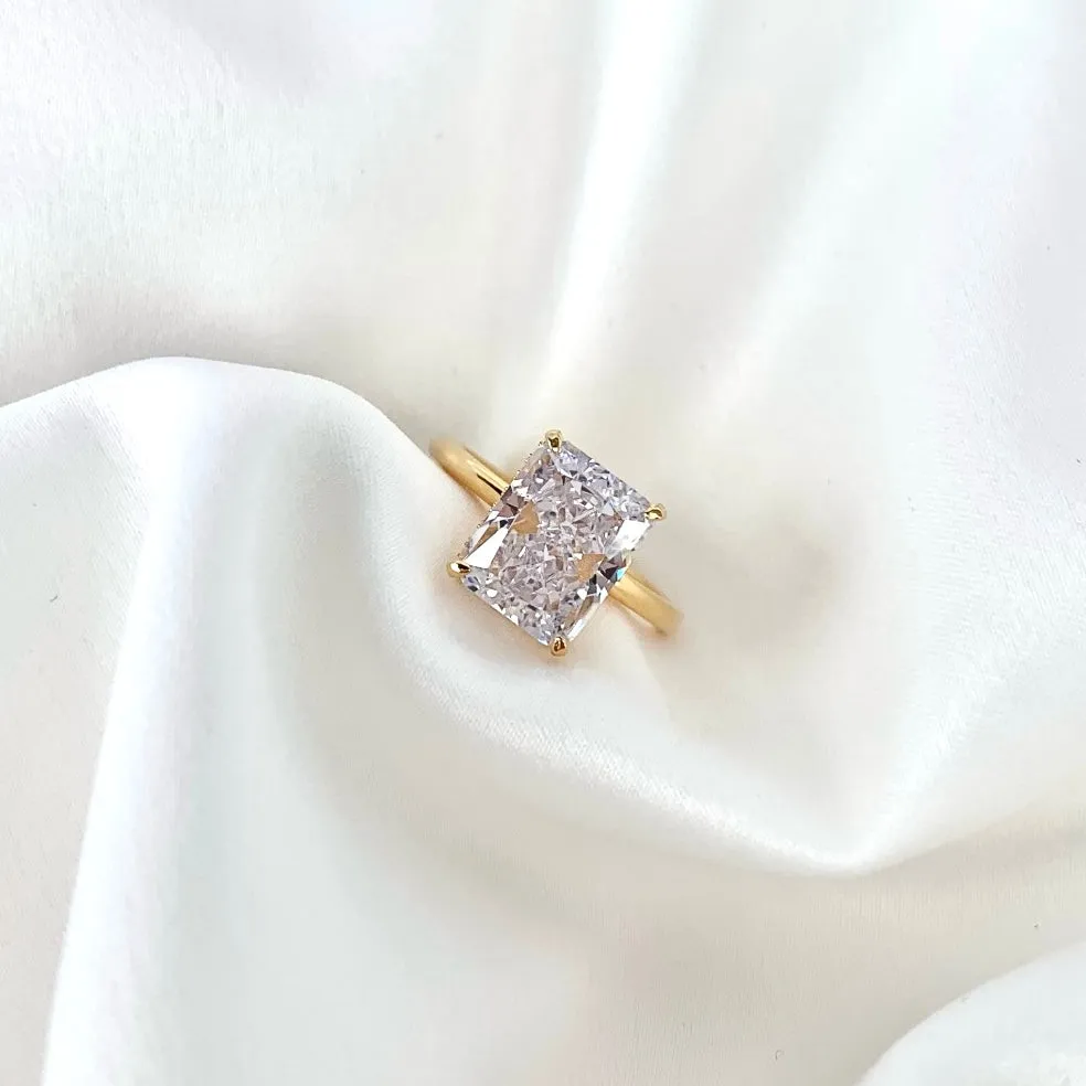 4 Carat Radiant Cut Hidden Halo Engagement Ring - Gold