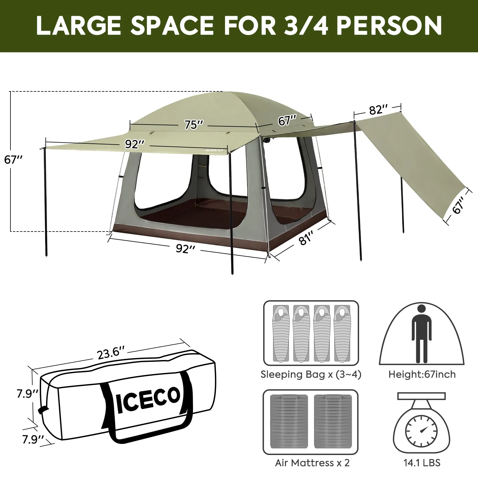 4 Person Double Layer Camping Tent | ICECO