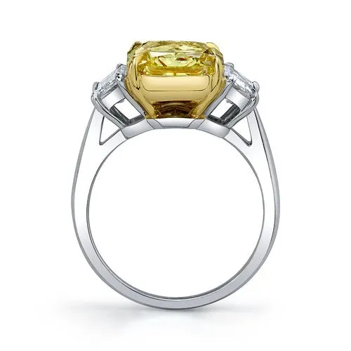 5.39 Carat Yellow Radiant Cut Center Stone 3 Stone Ring