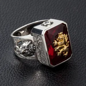 925 Sterling Silver Red Stone Lion Ring