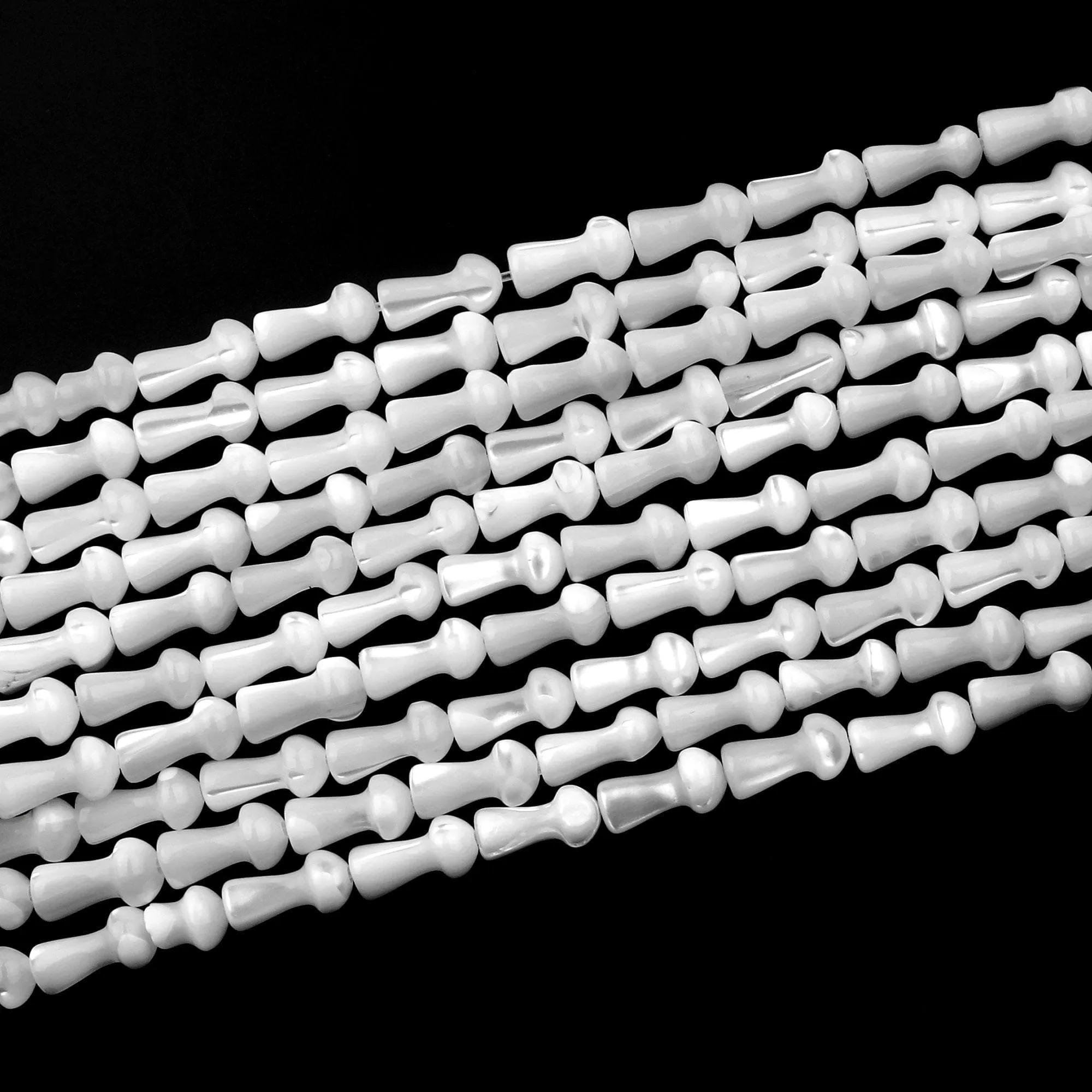 AAA Iridescent Carved Natural White Mother of Pearl Fairy Mushroom Beads 8mm 10mm 15.5" Strand