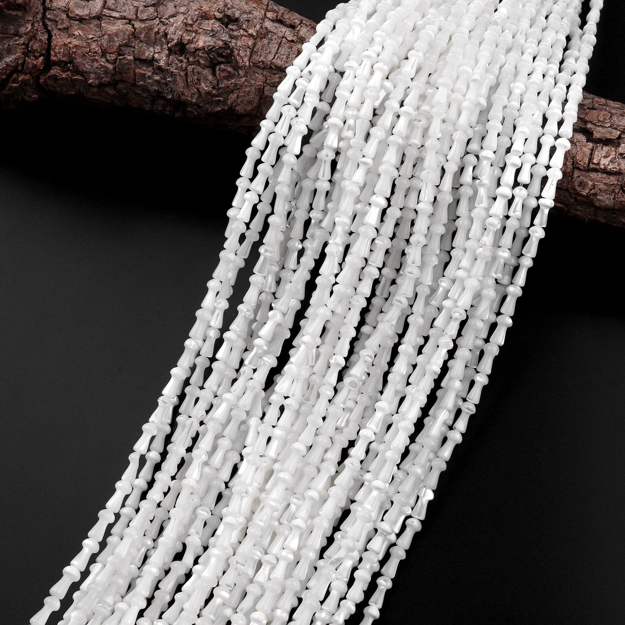 AAA Iridescent Carved Natural White Mother of Pearl Fairy Mushroom Beads 8mm 10mm 15.5" Strand