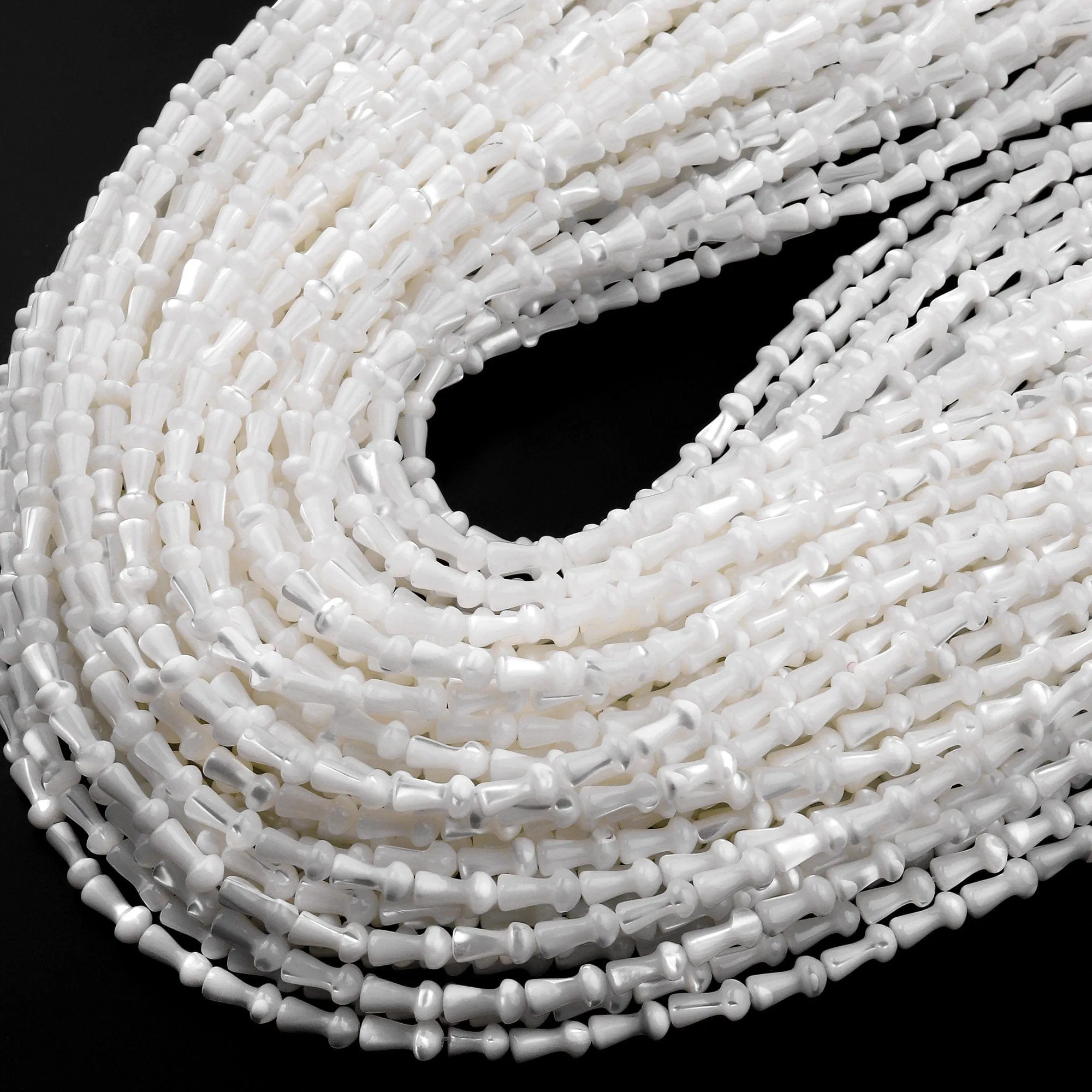 AAA Iridescent Carved Natural White Mother of Pearl Fairy Mushroom Beads 8mm 10mm 15.5" Strand