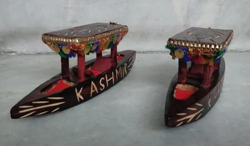 Anant Deco Kashmir Handmade Shikara Boat of Walnut Wood Tabletop Decoration for Living Room,Bedroom,or Dining Room.This Handmade Decoration.(7 inches Set of 2 shikara)