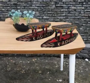 Anant Deco Kashmir Handmade Shikara Boat of Walnut Wood Tabletop Decoration for Living Room,Bedroom,or Dining Room.This Handmade Decoration.(7 inches Set of 2 shikara)