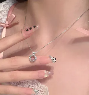 Angelic Diamond Silver Heart Shaped Chain Pendant Necklace