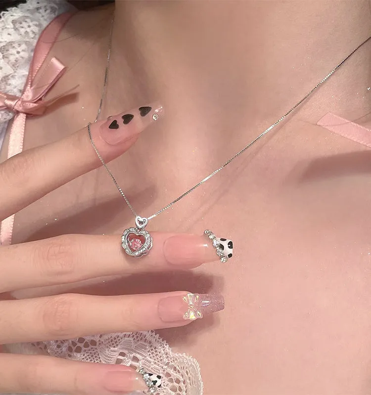 Angelic Diamond Silver Heart Shaped Chain Pendant Necklace