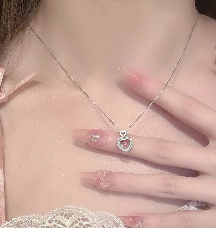 Angelic Diamond Silver Heart Shaped Chain Pendant Necklace