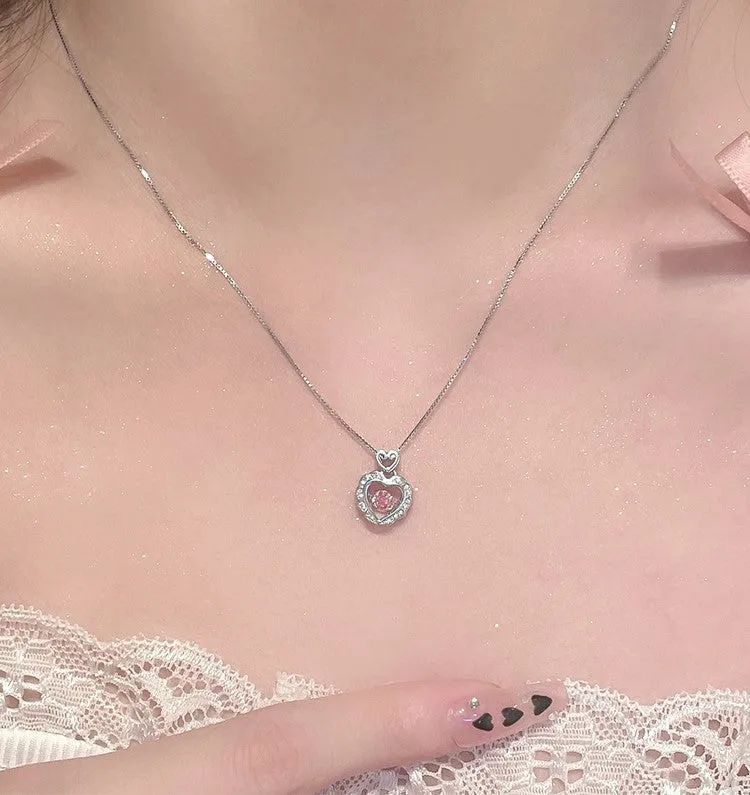 Angelic Diamond Silver Heart Shaped Chain Pendant Necklace
