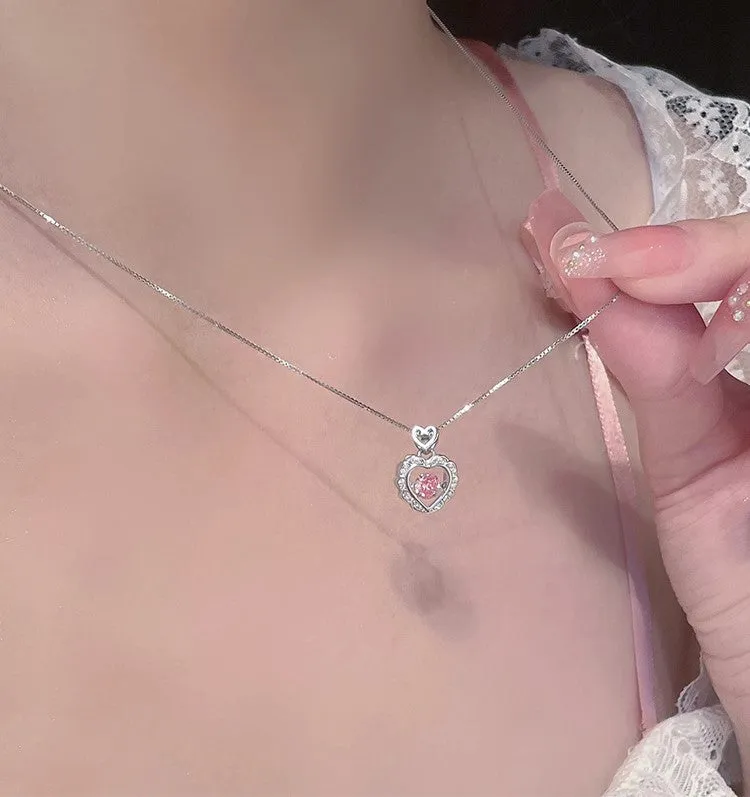 Angelic Diamond Silver Heart Shaped Chain Pendant Necklace