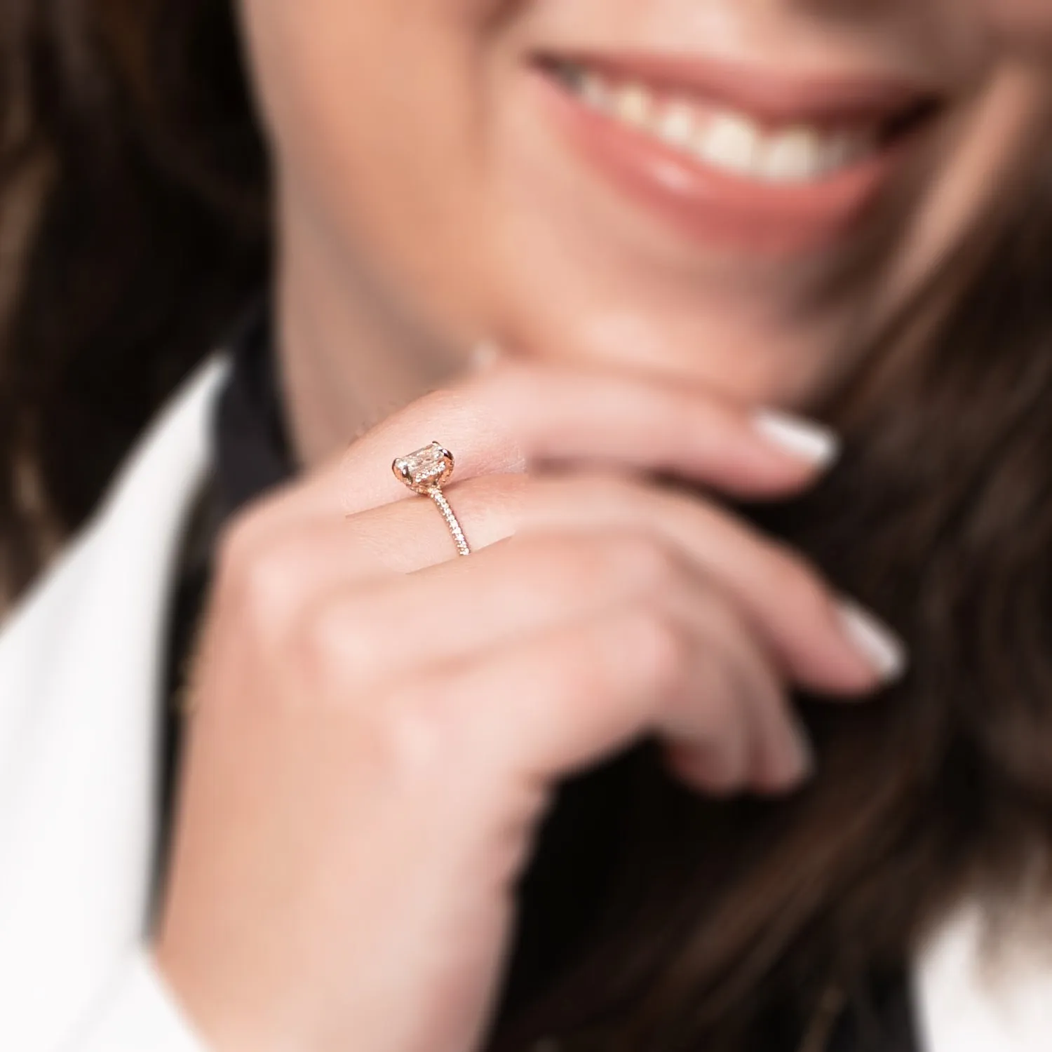 Aurinko Accent Diamonds Natural Radiant  Diamond Engagement Ring