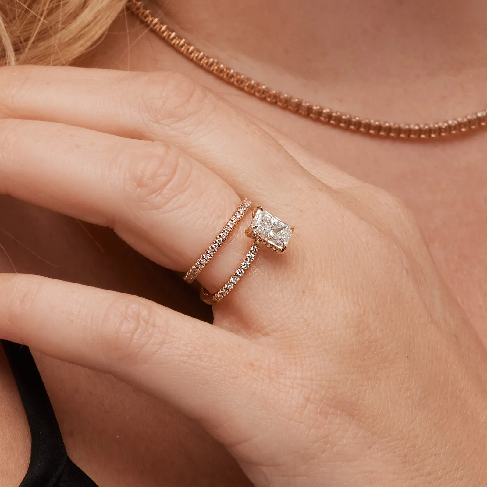 Aurinko Accent Diamonds Natural Radiant  Diamond Engagement Ring