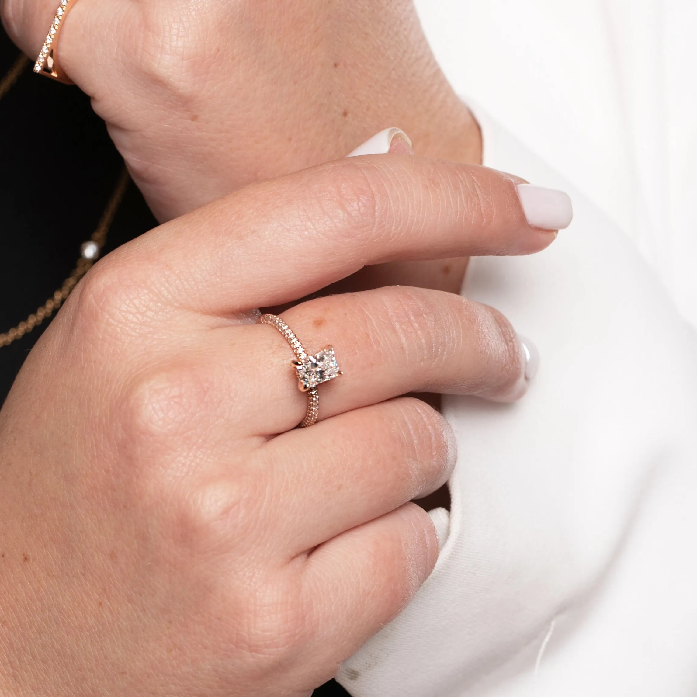 Aurinko Accent Diamonds Natural Radiant  Diamond Engagement Ring