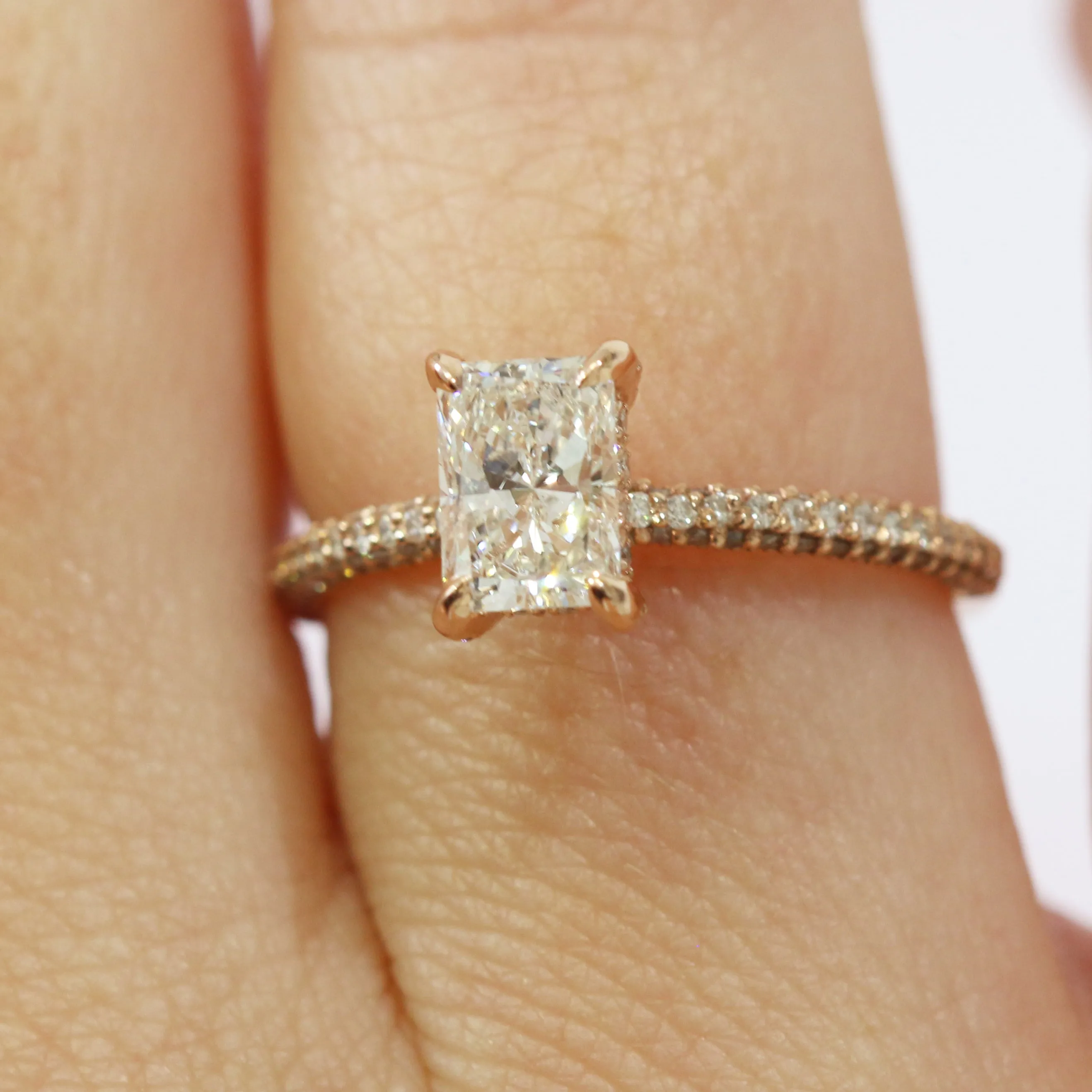Aurinko Accent Diamonds Natural Radiant  Diamond Engagement Ring