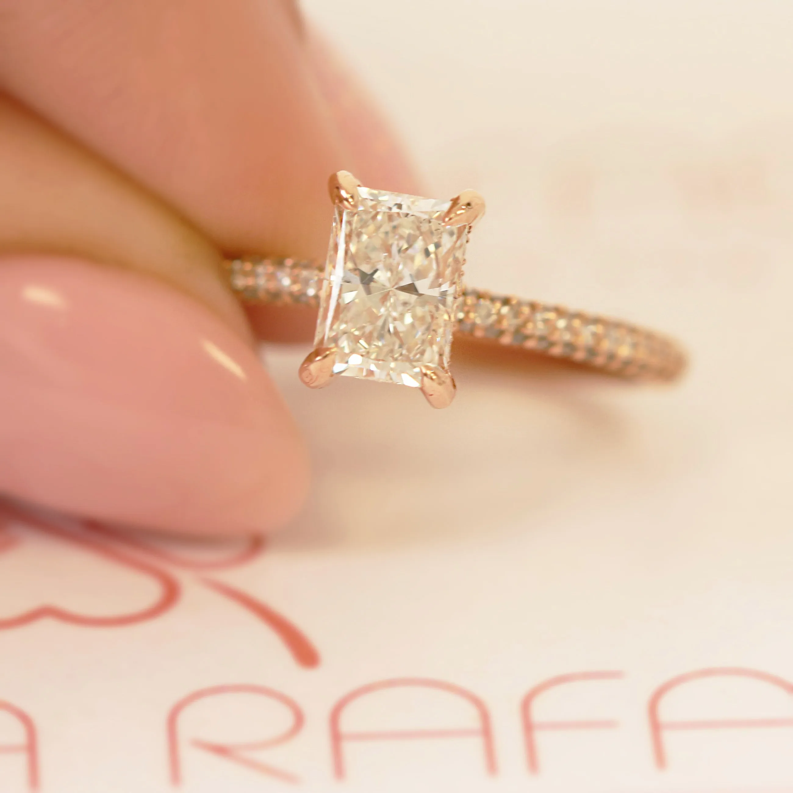 Aurinko Accent Diamonds Natural Radiant  Diamond Engagement Ring