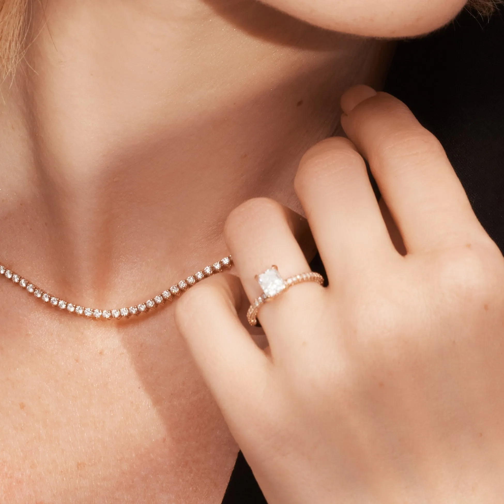 Aurinko Accent Diamonds Natural Radiant  Diamond Engagement Ring