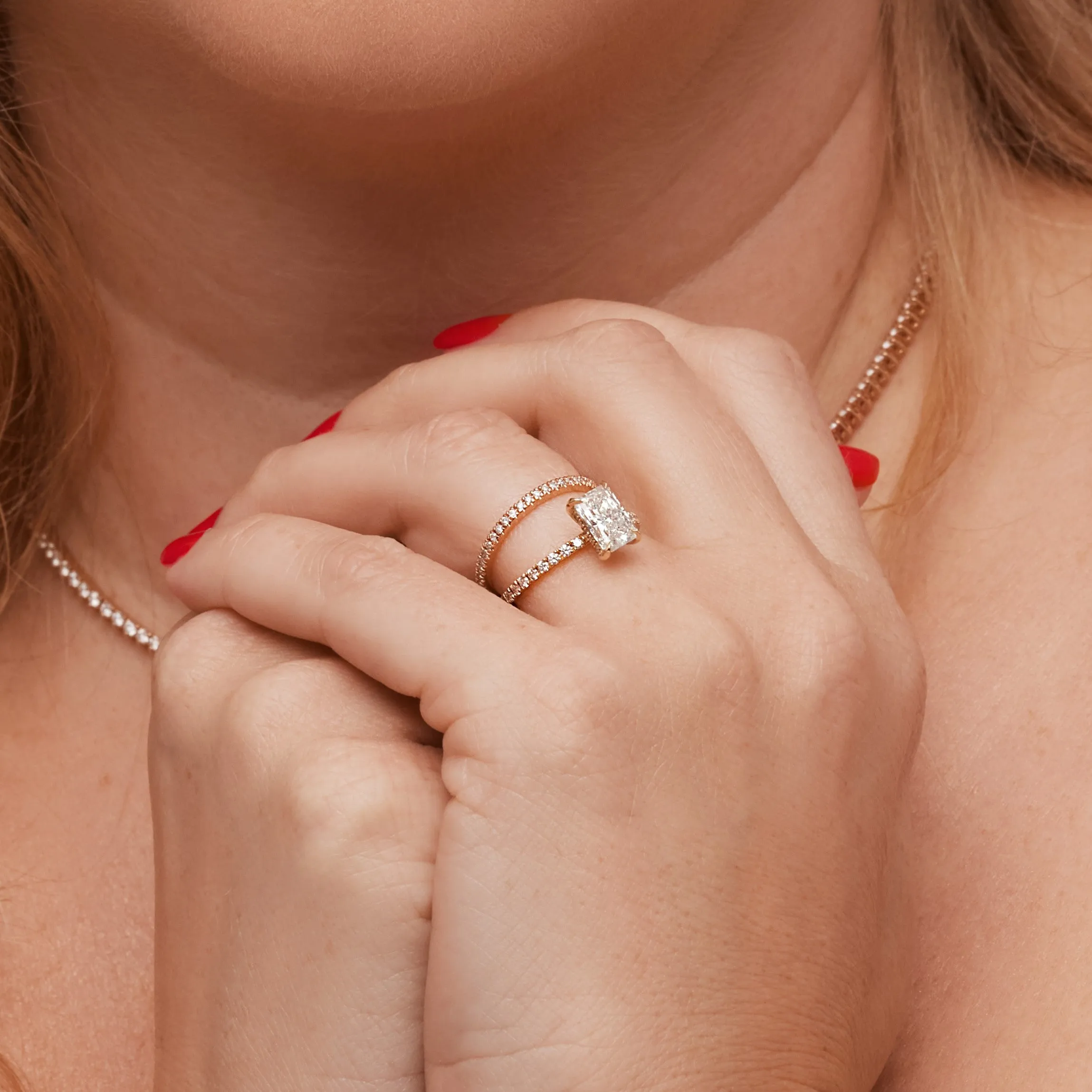 Aurinko Accent Diamonds Natural Radiant  Diamond Engagement Ring