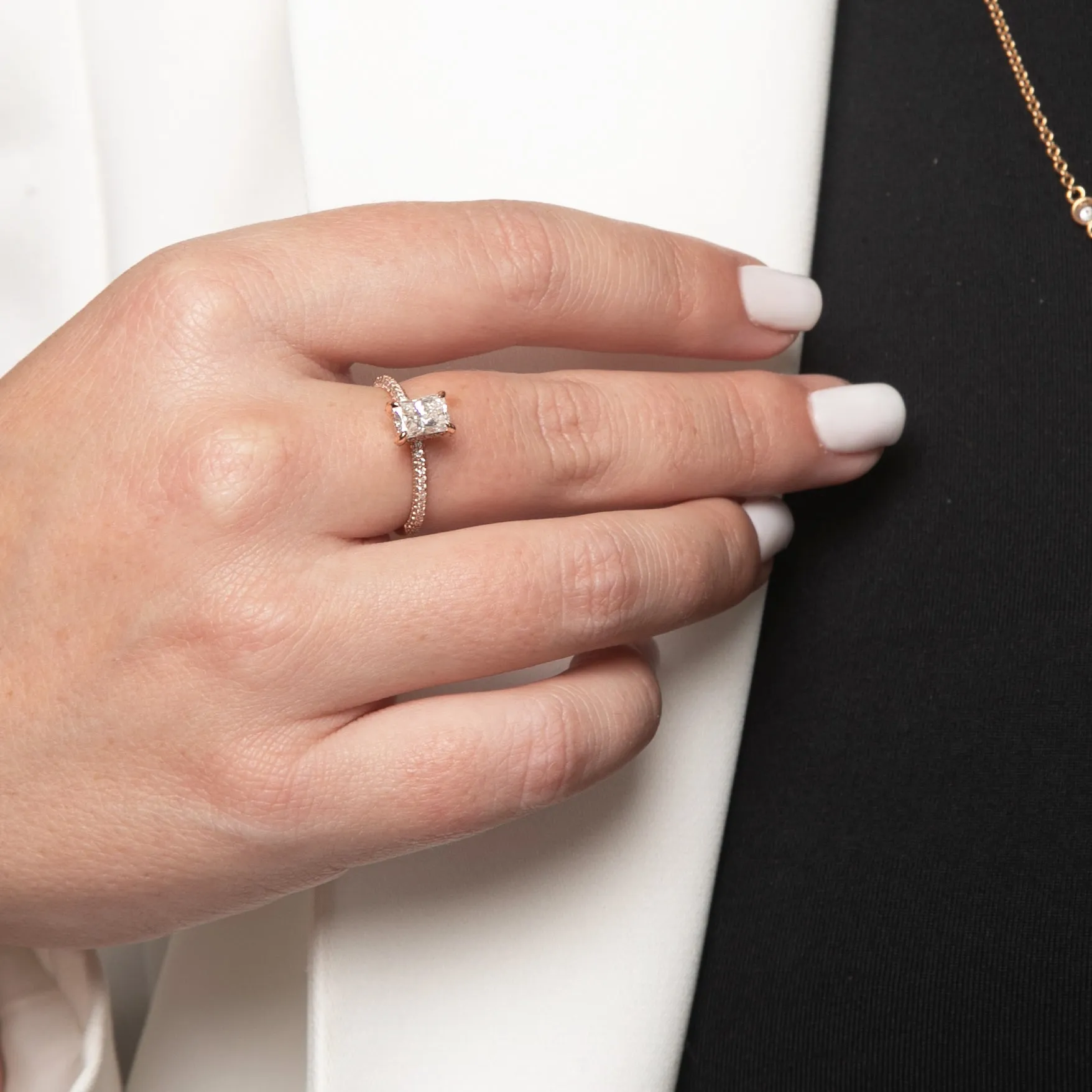 Aurinko Accent Diamonds Natural Radiant  Diamond Engagement Ring