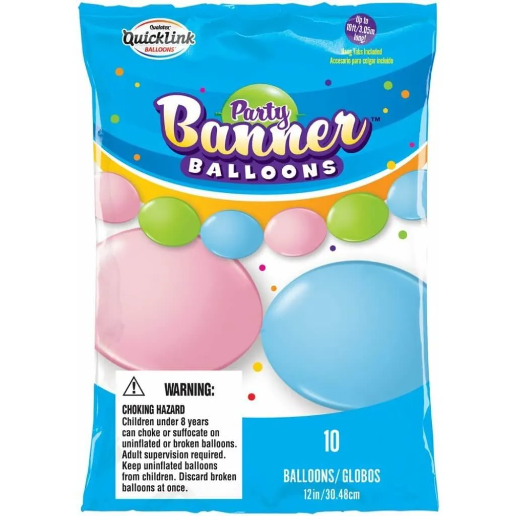 Balloons Banner Pastel Assorted, 10ct