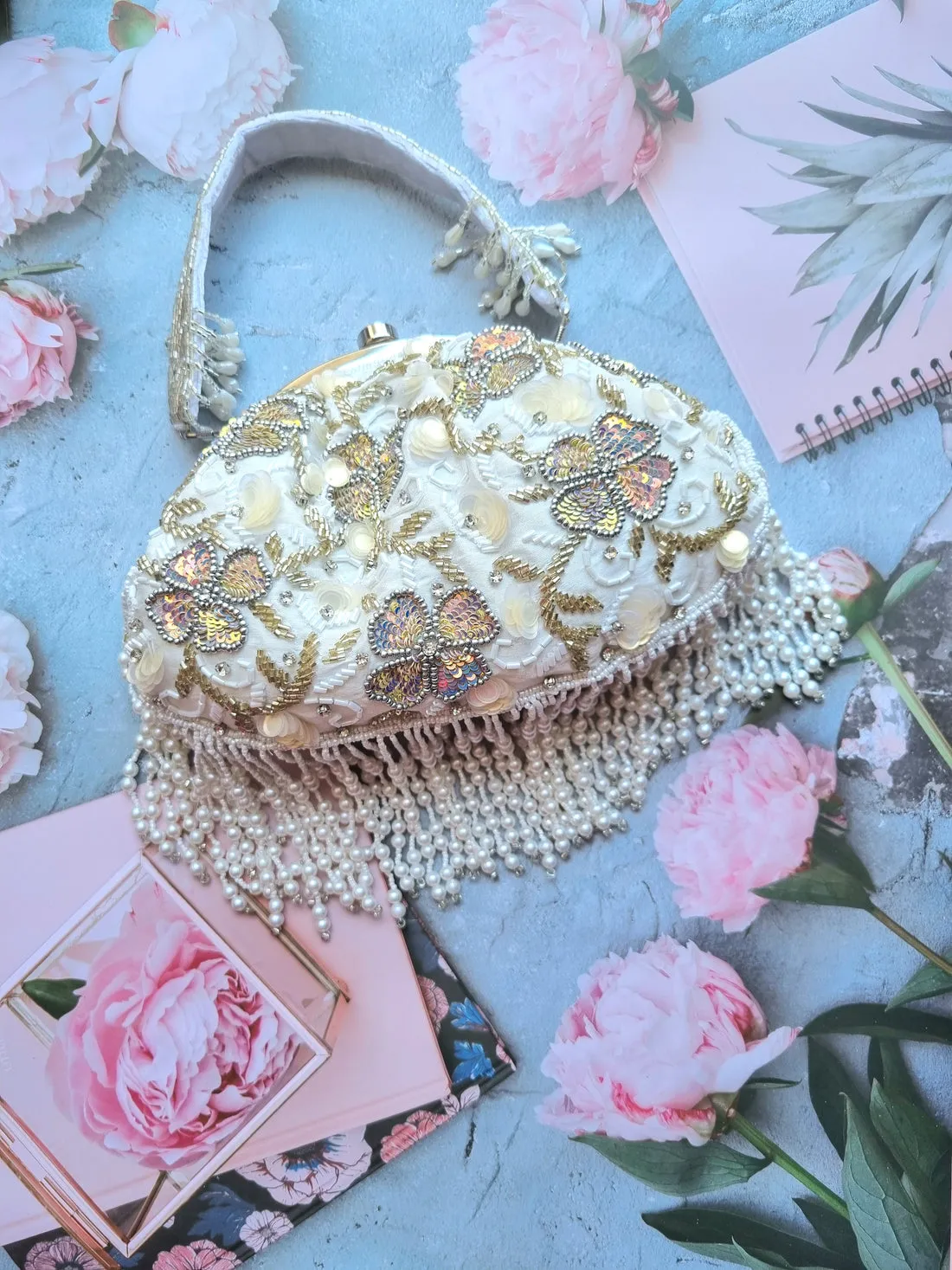 Belle Fluer Tassel Hand Embroidered Clutch