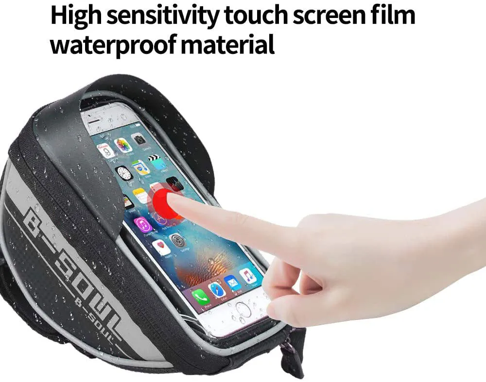 Bike Handlebar Phone Holder Front Frame Bag-Gray
