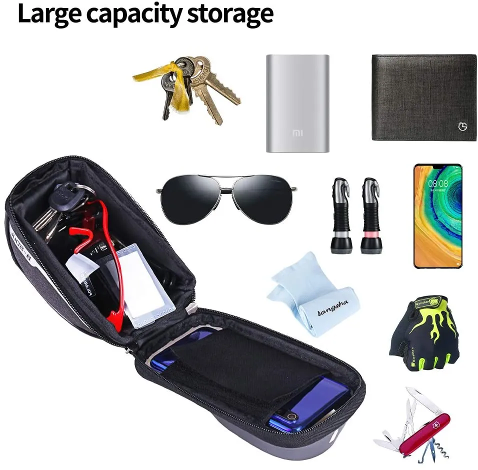Bike Handlebar Phone Holder Front Frame Bag-Gray