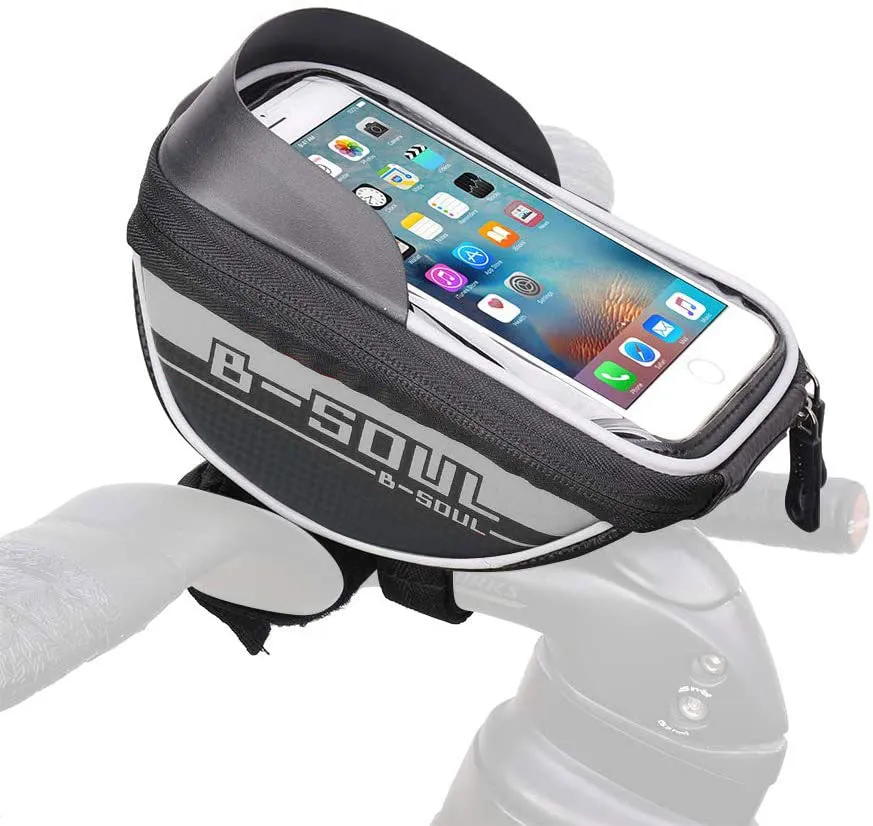 Bike Handlebar Phone Holder Front Frame Bag-Gray