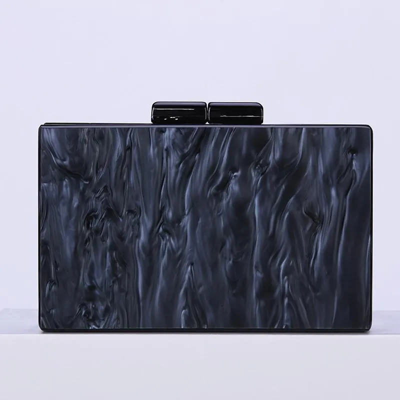 Black-gold Tone Pearlescent Glitter Striped Acrylic Clutch Evening Bag