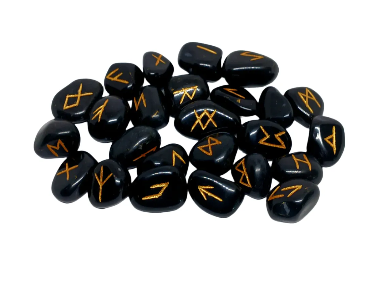 Black Tourmaline Crystal Norse Elder Futhark Runes
