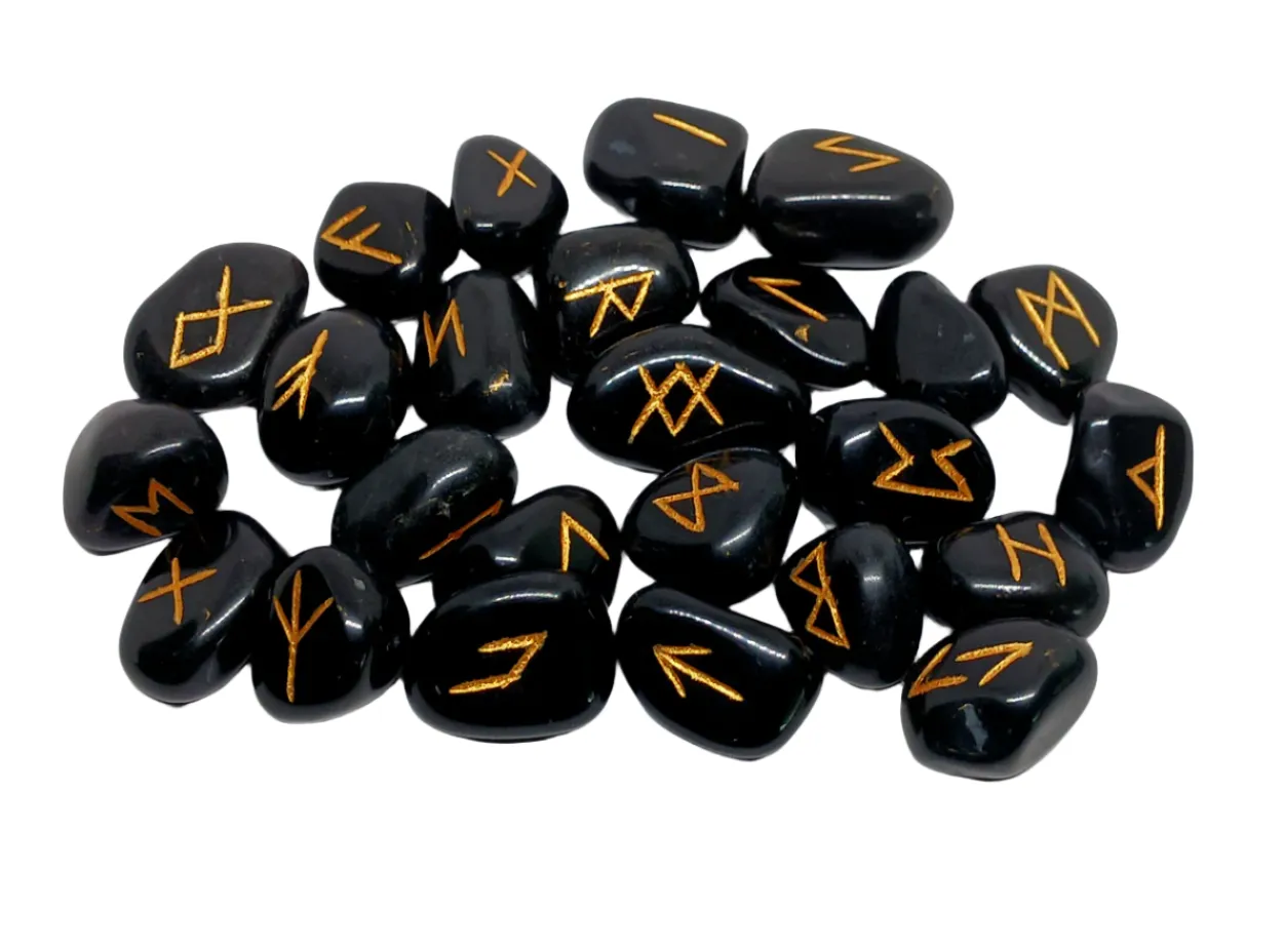 Black Tourmaline Crystal Norse Elder Futhark Runes