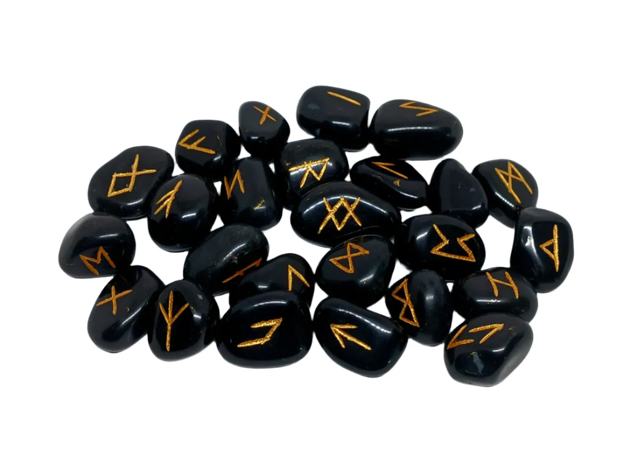 Black Tourmaline Crystal Norse Elder Futhark Runes