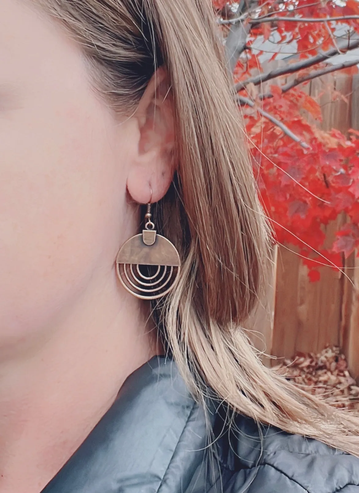 Bohemian Copper Round Drop Earrings