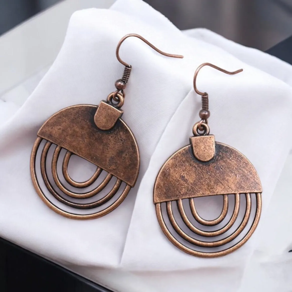 Bohemian Copper Round Drop Earrings
