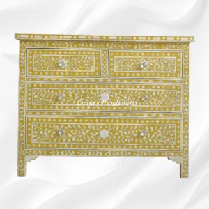 Bone Inlay Floral Chest Of 4 Drawer Yellow