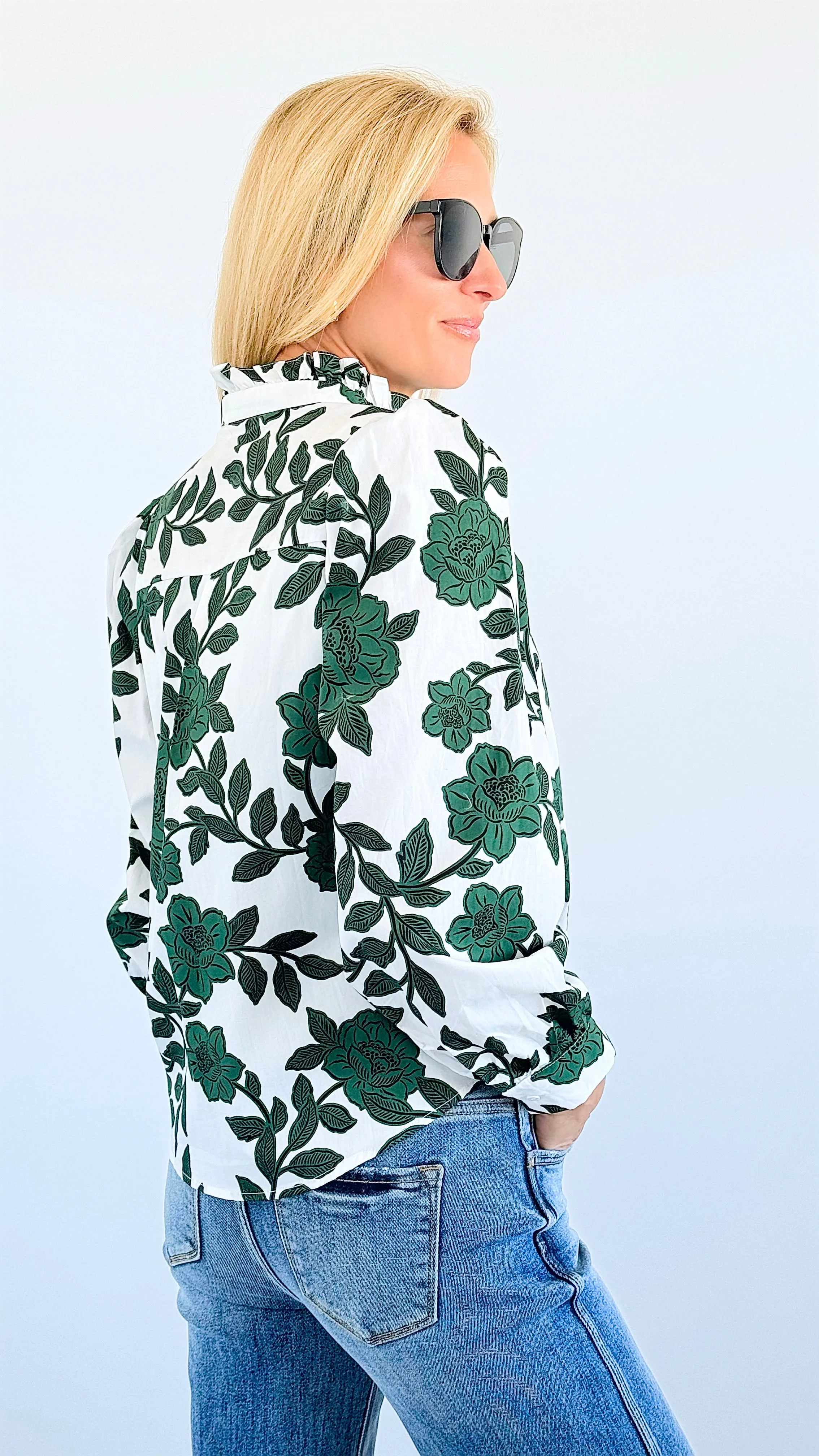 Botanical Chic Ruffle Blouse