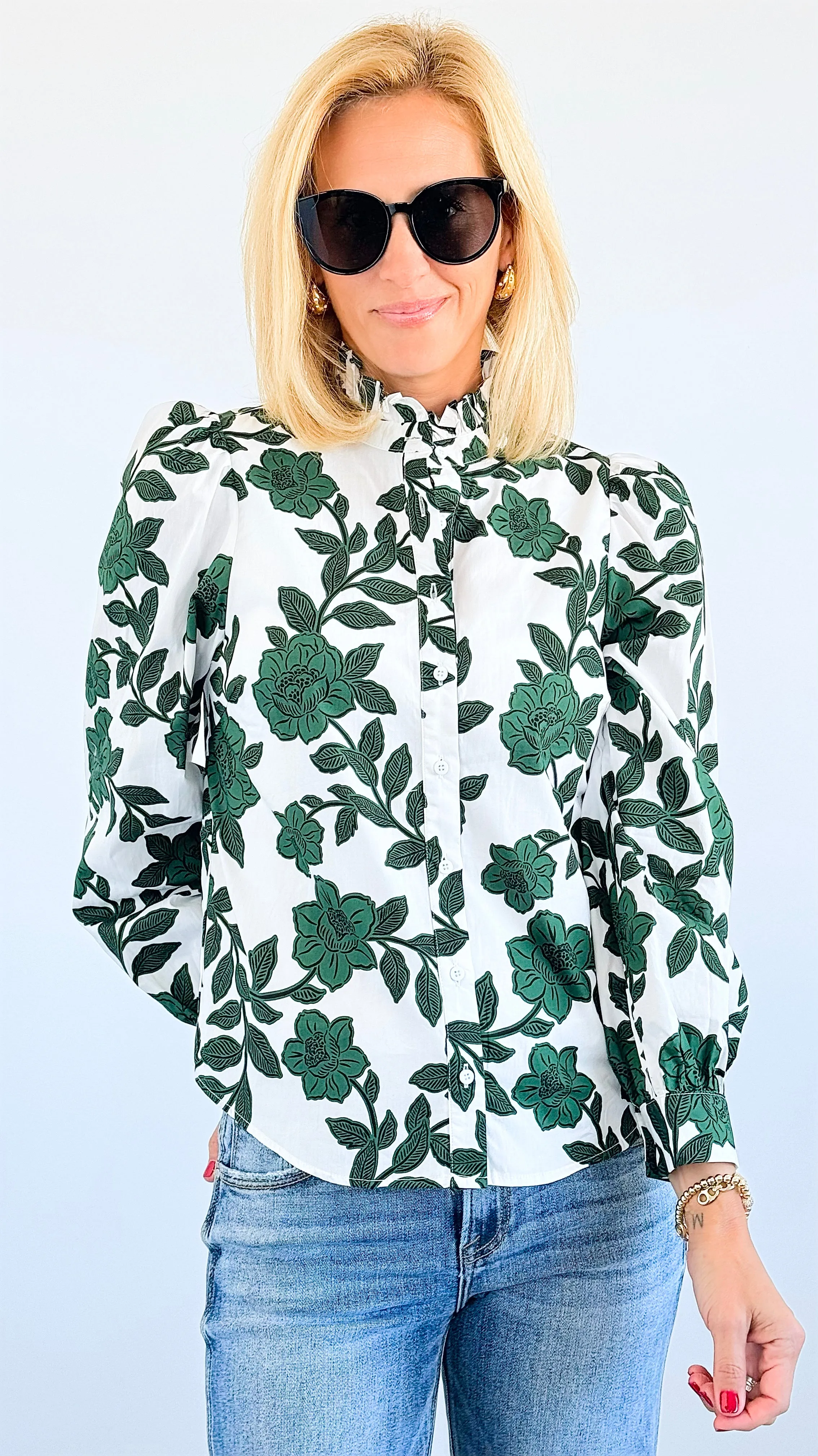 Botanical Chic Ruffle Blouse