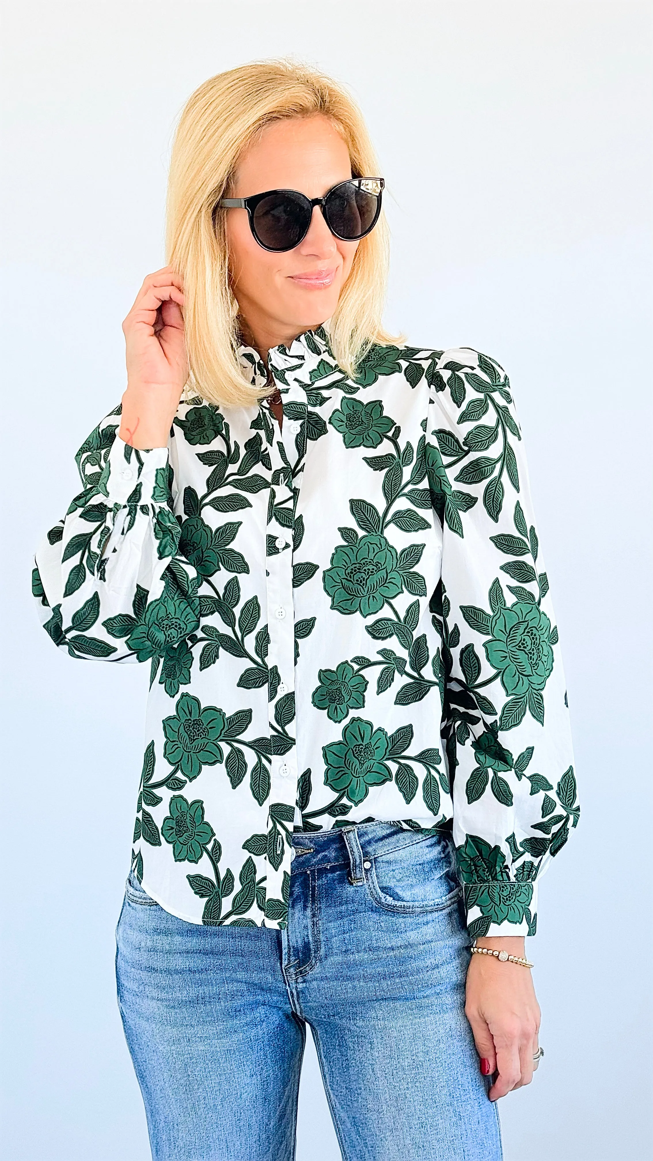 Botanical Chic Ruffle Blouse