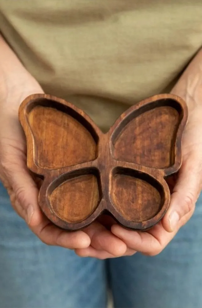 Carved Wood Butterfly Trinket Dish