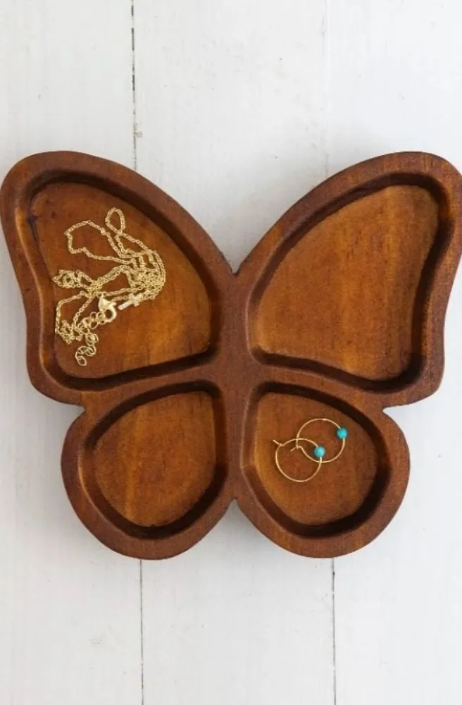 Carved Wood Butterfly Trinket Dish