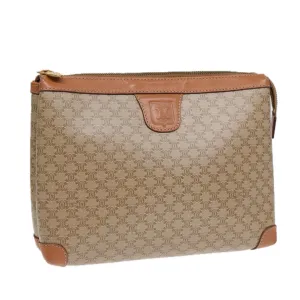 CELINE Macadam Canvas Clutch Bag Beige Gold Auth 88526