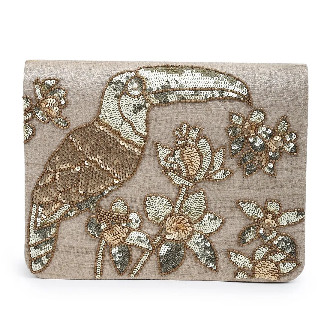 Champagne Gold Sequinned Toucan Clutch