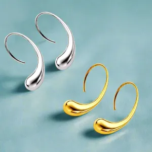 Chic Tear Drop Silver or Gold Hook Earrings for Woman Hers Modern Special Occasion Everyday Wear